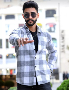 Mavi üzlü slim fit lumberjack